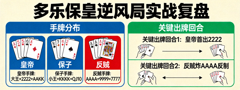 多乐保皇逆风局实战复盘图 - 展示手牌分布与关键出牌回合